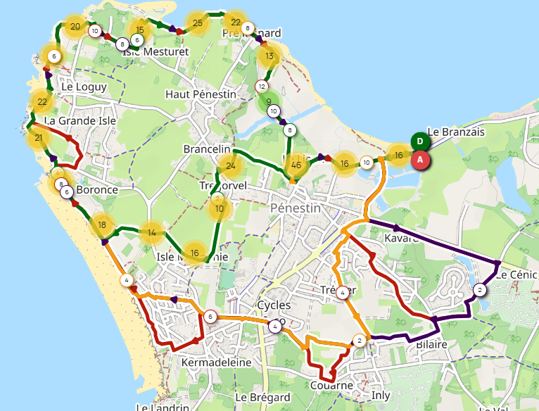 PENESTIN Bois de Branzais, Le Cénic, La Source, Le Halguen, Brambert L 13.840 - 11.620 - 10.320 - 9.440 Km circuit marche nordique la roche bernard